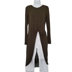 Forever 21 Style Biz Open Slit Knot Front Longline Long Sleeve Tunic Top Medium.